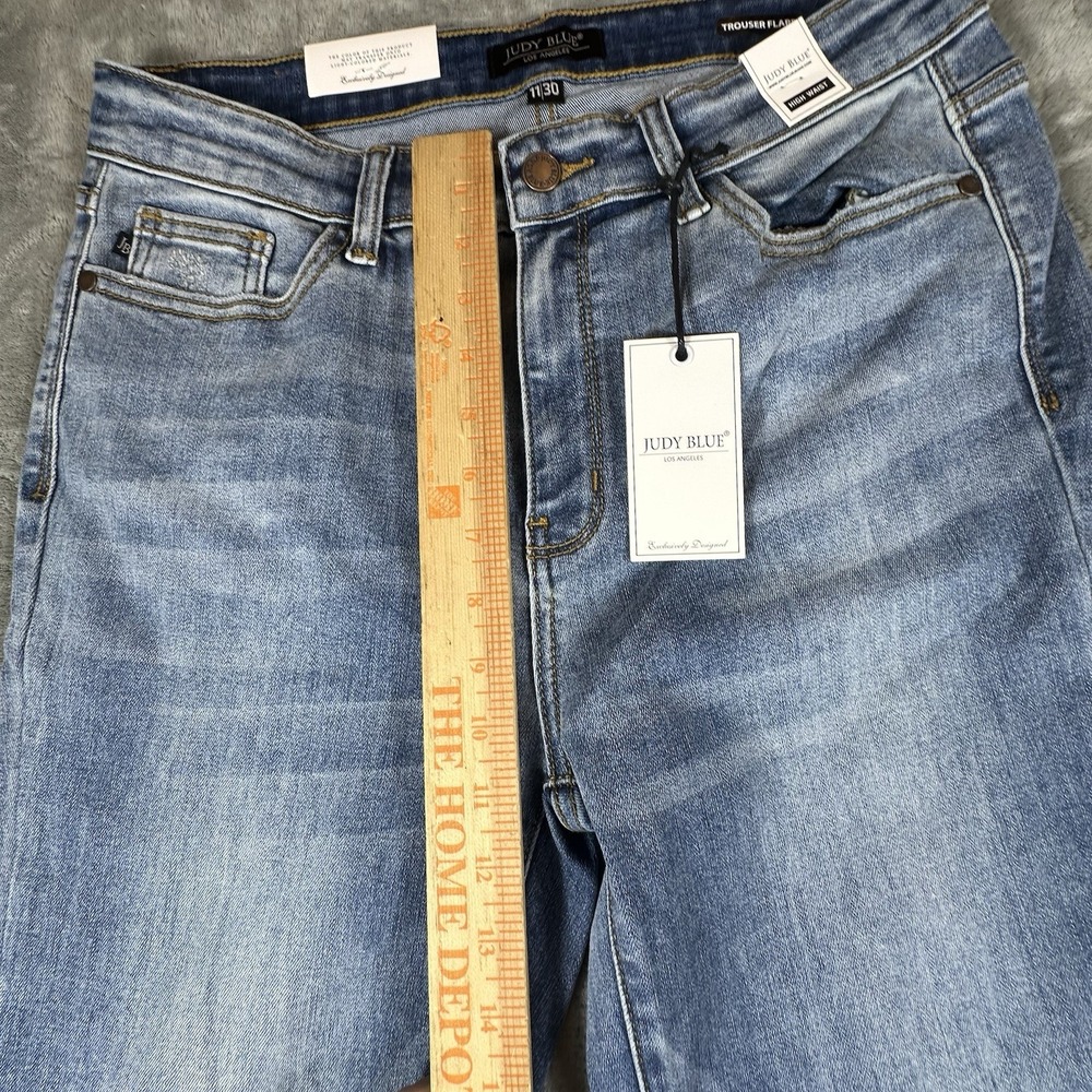 Judy Blue Jeans 11/30 High Waist Trouser Flare Boho Festival Retro Med Wash New - Picture 3 of 13